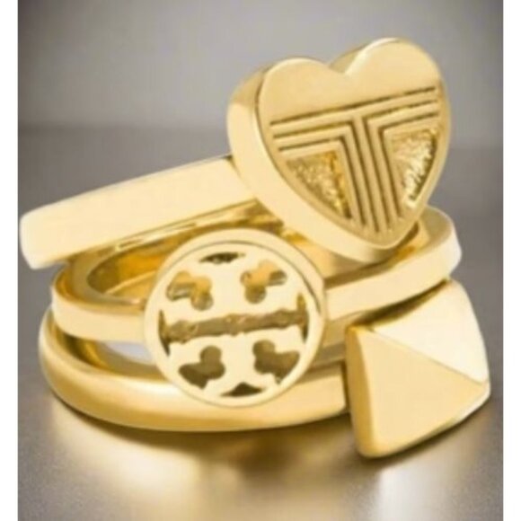 Tory Burch Jewelry - Tory Burch Triple Stack Logo Rings = SIZE 7